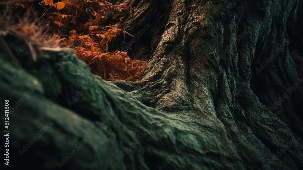 Poster a large tree with a bird perched on top of it. generative ai