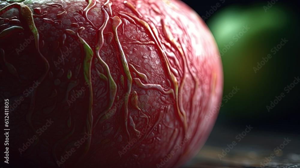 Poster a close up of a red apple with green apples in the background. generative ai