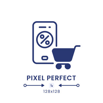 Online Shopping app black solid desktop icon. Ecommerce platform. Grocery delivery. Pixel perfect 128x128, outline 4px. Silhouette symbol on white space. Glyph pictogram. Isolated vector image