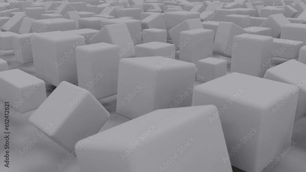 Poster grey cuboids geometry graphics - randomization concept - abstract 3d illustration