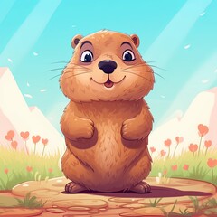 Adorable Groundhog Day Cartoon Character: A Bright and Funny Illustration of a Cute Brown Animal, Generative AI