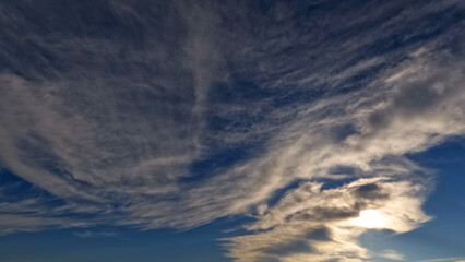 Naklejka na ściany i meble pretty dark evening sunrise skyscape with pretty clouds - photo of nature