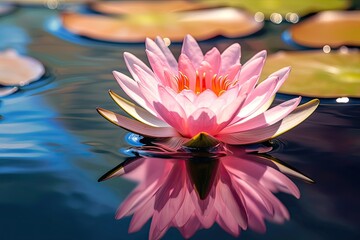 Dreamy Flower Blossoms in Shimmering Waters: Peaceful Lotus or Water Lily Floating in a Springtime Splash of Pink Beauty, Generative AI