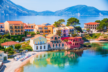 Assos, Greece. Picturesque village nestled on the idyllic Cephalonia - obrazy, fototapety, plakaty