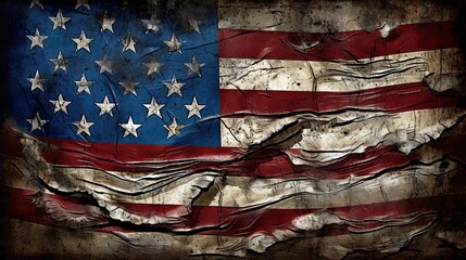 Ripped and Tattered: A Worn American Flag Captures the Pain of War, Generative AI