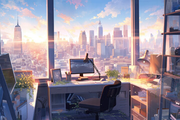 Anime Office Scene, Creative and Imaginative Workplace