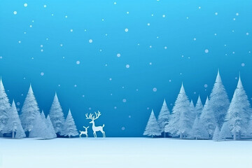 White Christmas on blue background Generative Ai