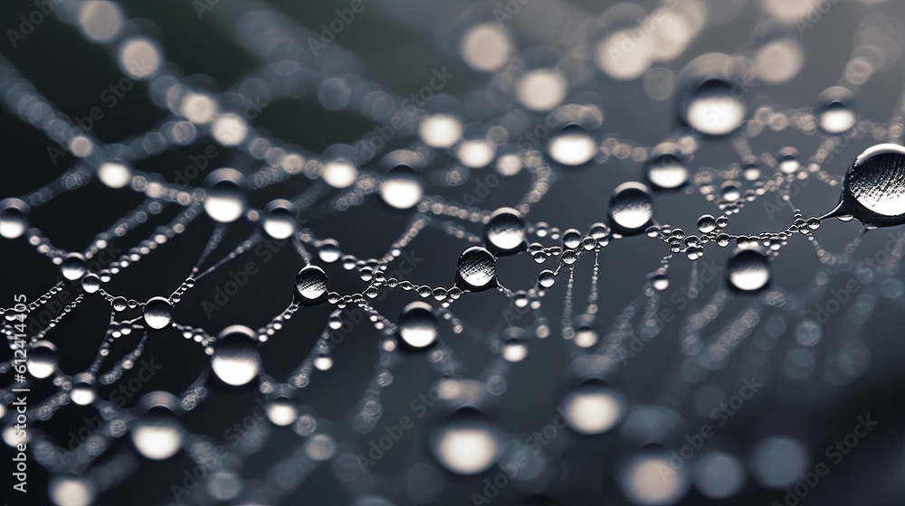 Poster  a close up of water droplets on a spider web web of water droplets on a spider web of water droplets on a spider web of water droplets on a spider web.  generative ai