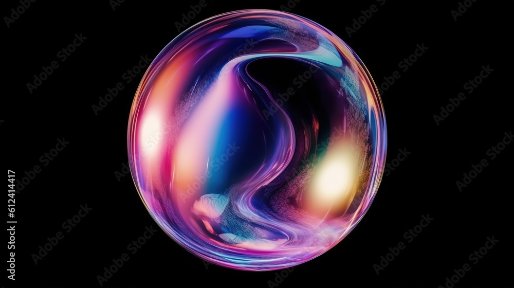 Poster a colorful swirl of liquid in the shape of an egg on a black background with a white border around t