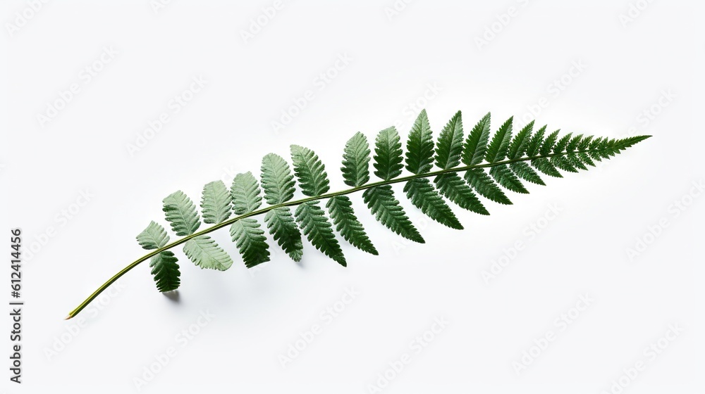 Poster  a fern leaf is shown on a white background with a shadow of the leaves on the left side of the image and the top half of the leaf on the right side of the.  generative ai