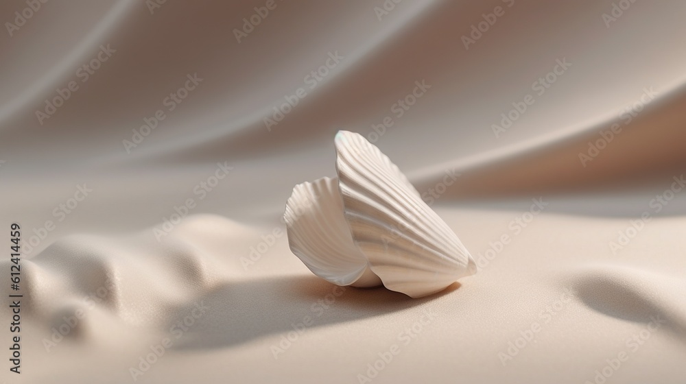 Poster a close up of a white object on a white surface with a wavy pattern in the back ground and a light b
