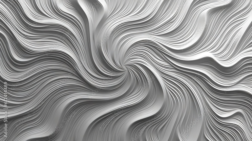 Poster an abstract background with wavy lines in white and grey colors, with a wavy pattern on the side of 