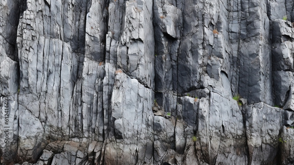 Poster a large rock formation with a bird perched on it's head in front of the rock face of a cliff face wi