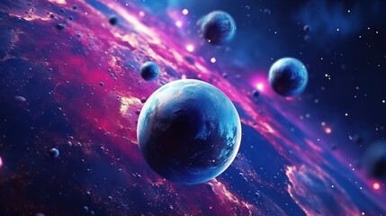 Obraz na płótnie Canvas a space scene with planets and stars in the background, and a blue and pink hued background with a blue and purple hued hue. generative ai