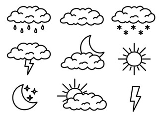Set of weather outline icon. Editable stroke. Isolated vector illustration