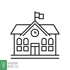School building icon. Simple outline style. Campus, college, university, schoolhouse exterior, education concept. Thin line symbol. Vector illustration isolated on white background. EPS 10.