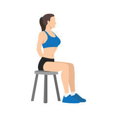 Woman doing Seated in self. Athlete do lotus position. Full lotus. Sitting pose. Asana in yoga. Breath holding. Sunken abdomen. Flat vector illustration isolated on white background