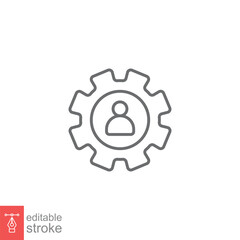 Profile setting icon. Simple outline style. User sign with cog, man, people, circle, technology concept. Thin line symbol. Vector illustration isolated on white background. Editable stroke EPS 10.