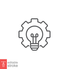 Bulb in gear icon. Simple outline style. Lightbulb with cog, creative energy, technology innovation concept. Thin line symbol. Vector illustration isolated on white background. Editable stroke EPS 10.