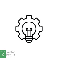 Bulb in gear icon. Simple outline style. Lightbulb with cog, creative, innovation energy, technology concept. Thin line symbol. Vector illustration isolated on white background. EPS 10.