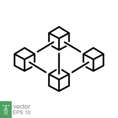 Blockchain structure icon. Simple outline style. 3d cube, square, transaction network, technology concept. Thin line symbol. Vector illustration isolated on white background. EPS 10.