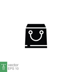 Shopping bag icon. Simple solid style. Shop, buy, paper bag, retail, mall, merchandise, gift, package concept. Black silhouette, glyph symbol. Vector illustration isolated on white background. EPS 10.