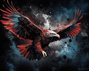 art eagle in space . dreamlike background with eagle . Hand Drawn Style illustration