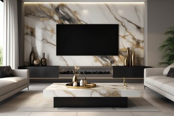 Close up details of a sleek, contemporary living room sofa, couch, pillows and accent mirror