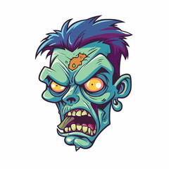Spooky cartoon zombie male head, vector illustration