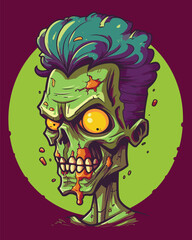 Spooky cartoon zombie male head, vector illustration