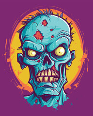 Spooky cartoon zombie male head, vector illustration