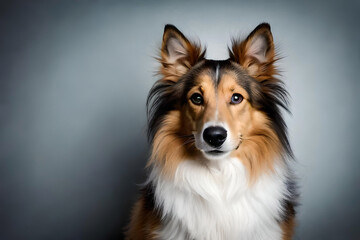 Shetland Sheepdog on gray background