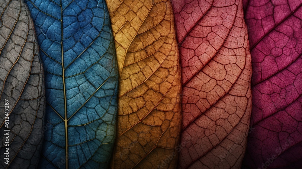 Aufkleber a close up of a multicolored leaf's leaves with a black background and a white border over the top o