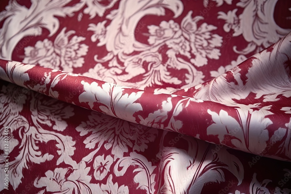 Poster a close up of a red and white wallpaper with a flower design on it's side and a red and white flower