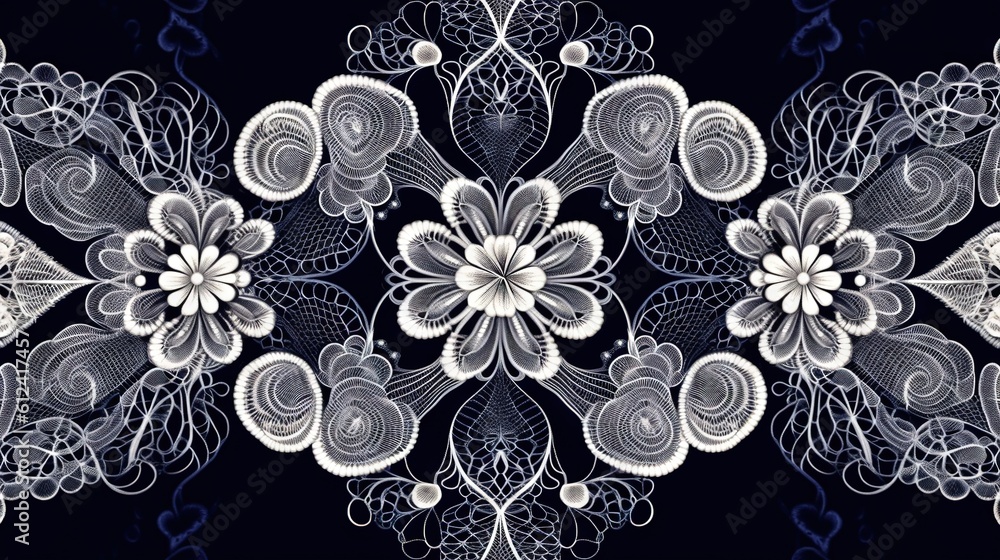 Poster a black and white floral design with swirls and hearts on a dark background photo with a place for y