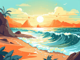 Fototapeta na wymiar Summer banner with tropical beach sea