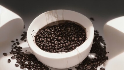 Fototapeta na wymiar Coffee Beans And Water Pouring On White Background. Generative AI