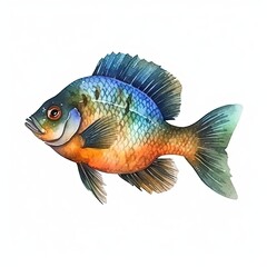 Fototapeta premium Illustration of a cartoon drawing of a beautiful fish with a white background. Generative AI