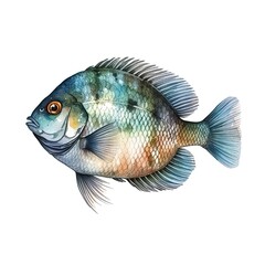 Fototapeta premium Illustration of a cartoon drawing of a beautiful fish with a white background. Generative AI