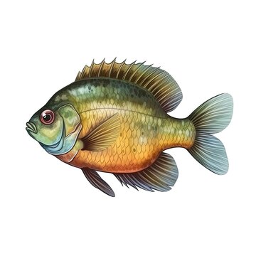 Illustration of a cartoon drawing of a beautiful fish with a white background. Generative AI