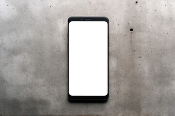 Smartphone mockup, smartphone with blank transparent screen on grey background, generative AI. 