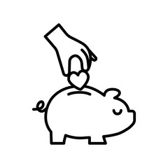 hand put heart love in a piggy bank icon symbol