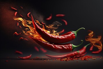 healthy and organic red chili pepper with fire flame generative ai