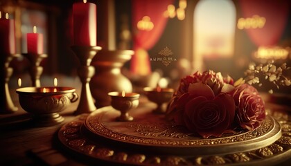 decorative and royal indian wedding venue with ornate props generative ai
