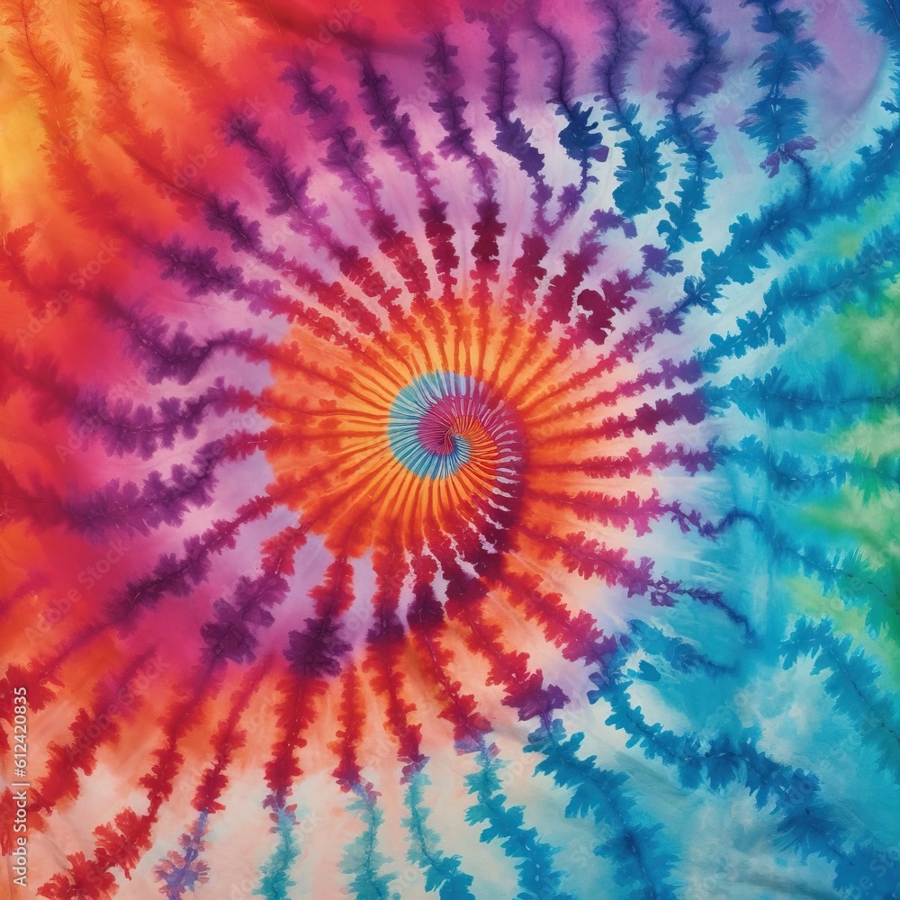 Poster a colorful tie - dyed background with a spiral design in the middle of the image and the center of t
