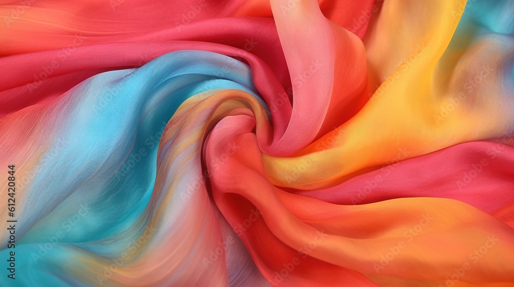 Poster a multicolored fabric with a very long tail of fabric in the middle of the image, it looks like it h