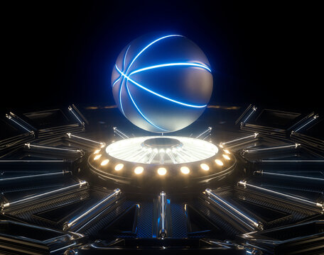 Futuristic Basketball Ball And Stage