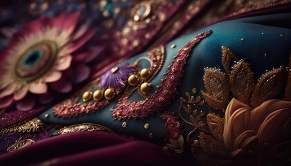 ethnic style indian silk fabric wallpaper with floral design generative ai