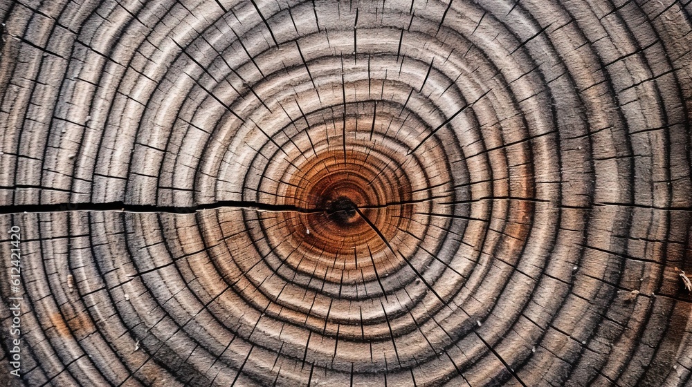 Poster a close up of a tree trunk with a cross section in the center of the tree trunk and a thin line of w