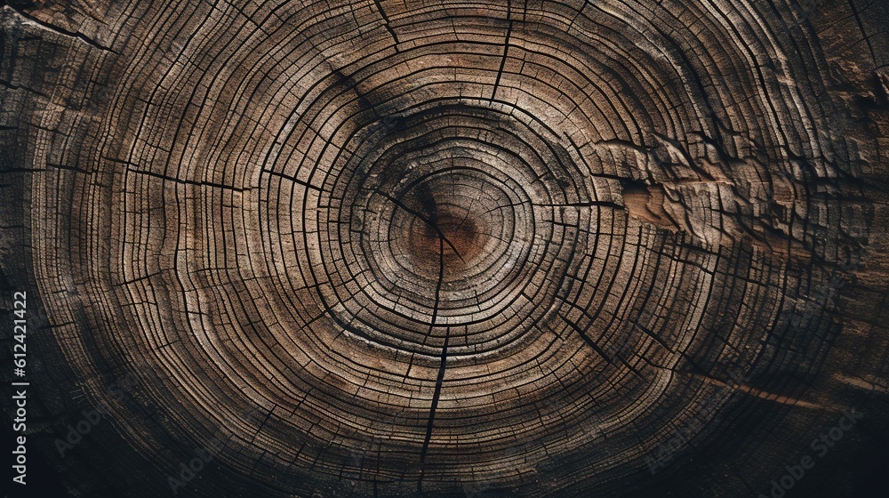 Poster a close up of a tree trunk with a circular cut in the middle of it's center and a bird on top of it.